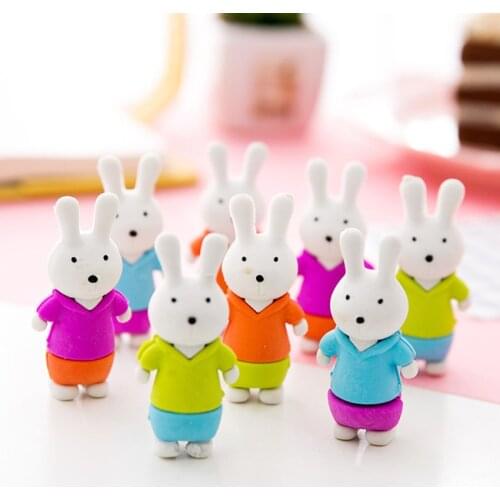 1PC 3D Kawaii Rabbit Pencil Eraser Student Stationery Detachable Non-toxic Rubbing Erasers Primary School Supplies Kids Rewards