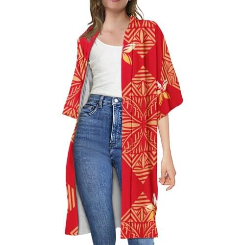 1MOQ Women Cardigan Trench Coat Summer Jacket Outdoor Sun Protection Kimono Polynesia Design Style Ladies Fashion Retro kimono