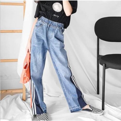 2021 new wholesale girls denim wide pants fashion patchwork spring girls jean pants 4-9t A180