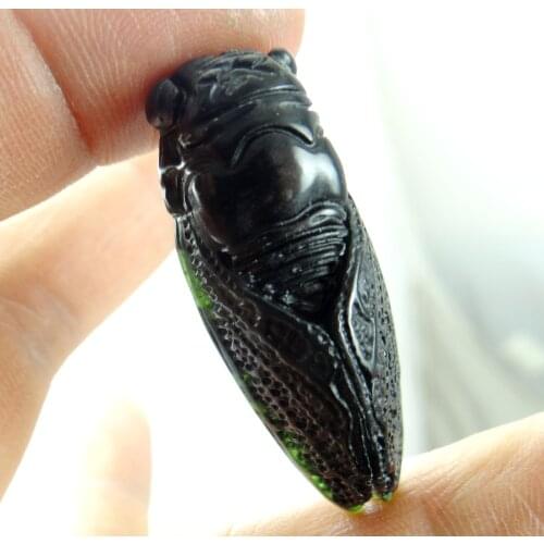 46*18*11MM Wholesale natural Chinese black green stone hand-carved statue of cicada amulet pendant necklace