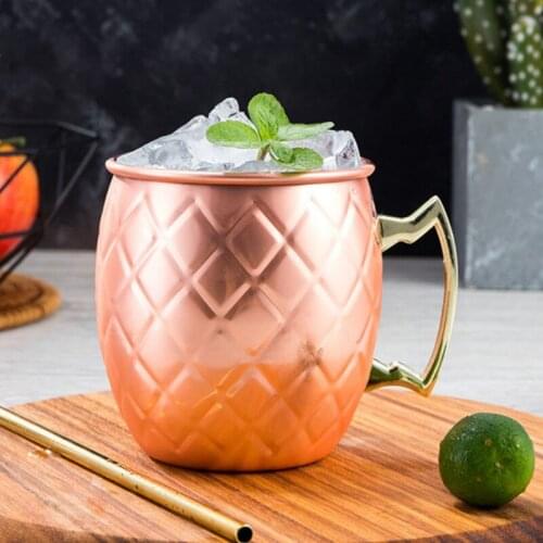 500Ml Plaid Moscow Mule Cup Bar Cocktail Cup 304 Stainless Steel Mug Cup Durable Cool Drinking Set Wine Glass Beer Steins