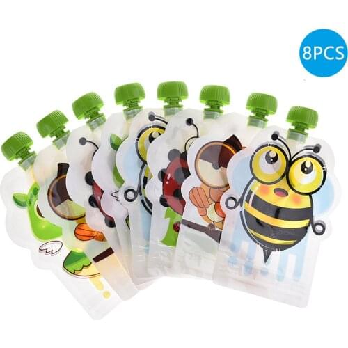 8Pcs Kids Food Storage Pouch Portable Reusable Sealed Complementary Food Pouch Homemade Puree Pulp Storage Bag