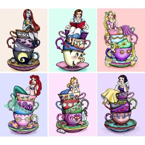 Disney Full Square/Round 5D Diamond Embroidery "Cartoon Tea Princess Cup" Diamond Painting Cross Stitch Kits Mosaic Home Decor