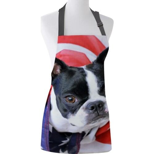 Boston Dog American Flag Print Apron Print Unisex Kitchen Bib with Adjustable Neck for Cooking Gardening