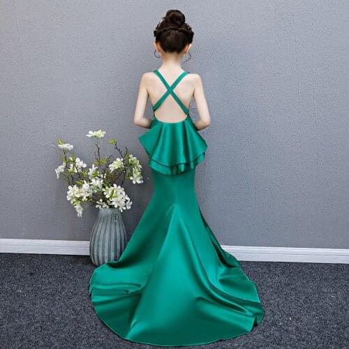 Girl Chinese Wedding Dress Princess Baby Cheongsam Qi Pao Vestido Oriental Style Evening Dresses China Guzheng Gold Brocade Gown