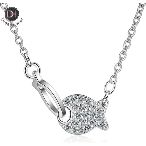 Dreamhonor Fashion New Jewelry High Quality Double Ring Kissing Fish Necklace Crystal Zirconia Pendant Necklaces Jewelry