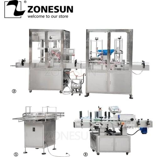 ZONESUN Automatic Electric Glass Perfume Shampoo Cosmetic Nail Polish Bottle Capping Filling Labeling Machine Packaging Machine
