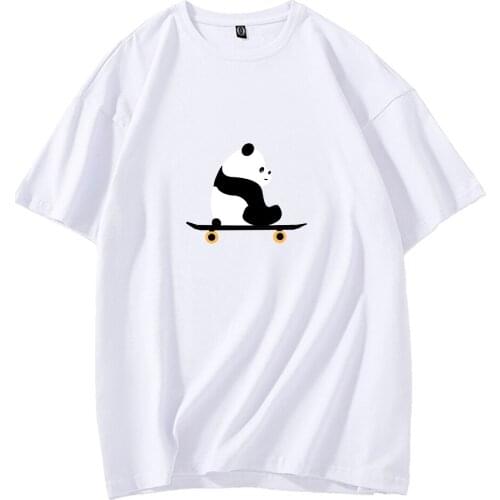 Panda on Skateboard T Shirt Cotton Casual Striped Pants Fashion All-match Two-piece Suits Trousers Women 90s Aesthetic T Shirt