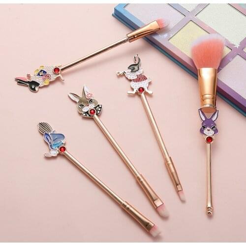 Hot 5pcs/Set Alice in Wonderland Makeup Brushes Beauty Rabbit Cosmetic Brush Powder Eyeshadow Eyebrow Lip Brush Pincel Maquiagem