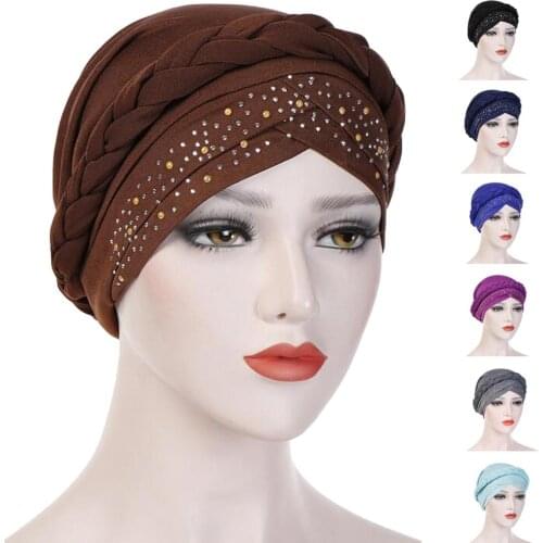 India Women Lady Muslim Braid Head Turban Wrap Cover Cancer Arab Chemo Cap Hat Stretch Beanies Skullies Headscarf Fashion