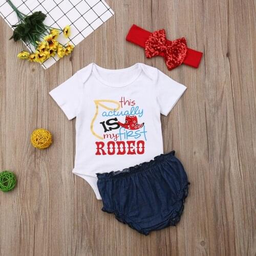 Dropshipping Toddler Baby Girl Clothes Sets 1st 4th Of July Tops White Bodysuit+Pants+Bow Headband 3PCS Outfit Suit 0-18M