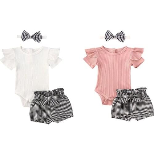 2020-05-05 Lioraitiin 0-24M Newborn Baby Girl Clothing Set 2PCS Short Sleeve Knitting Romper Top Striped Pants Girl Outfit