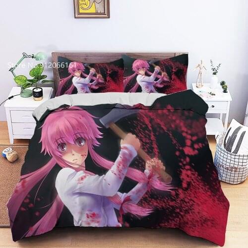 Future Diary Bedding Set 3D Print Japan Cartoon Animation Duvet Cover For Children Teen Bed Quilt Cover For Bedroom Bedspread