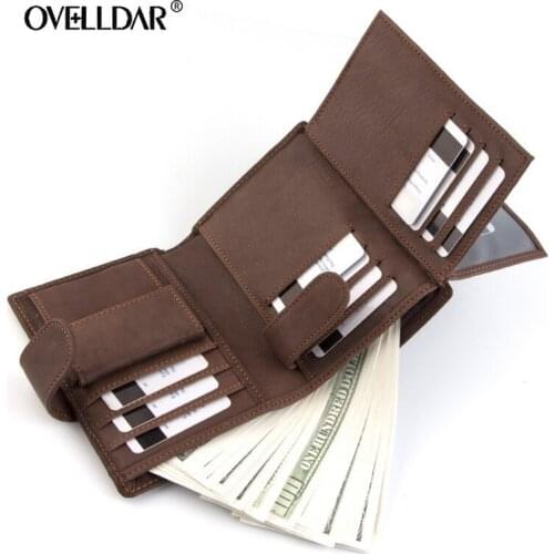 Mens Short Wallet Genuine Leather Wallet First Layer Cowhide Leather Bag Fashion Card Holder Hasp Design Coin Pocket