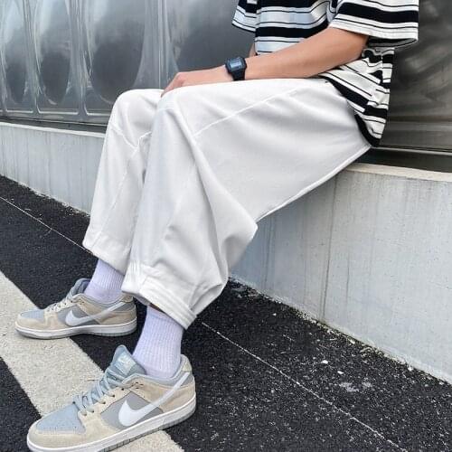 Summer Thin Casual Pants Mens Fashion Black Pink White Wide-leg Pants Men Streetwear Loose Hip-hop Loose Harem Pants Mens M-2XL