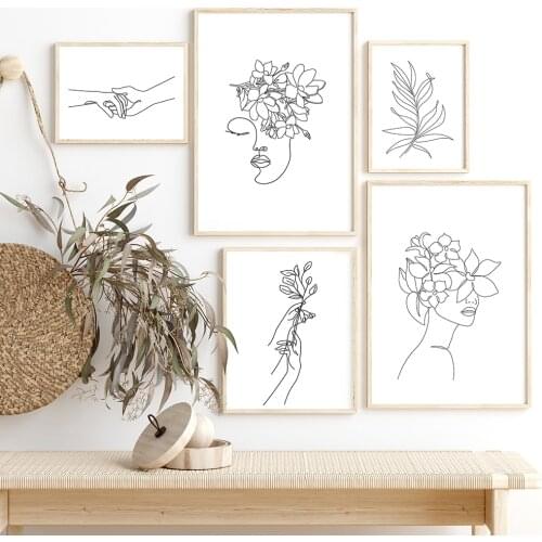 Line Drawing Poster Abstract Women Canvas Painting Flower Girl On The Wall Art Print Modern Picture For Living Room Home Decor