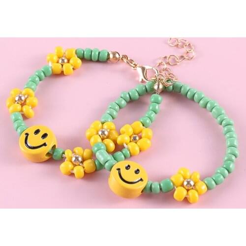Makersland Smiley Children Pendant Bracelet Flowers Beaded Bracelets For Girls Gifts Cute Princess Jewelry Kids 2020 New