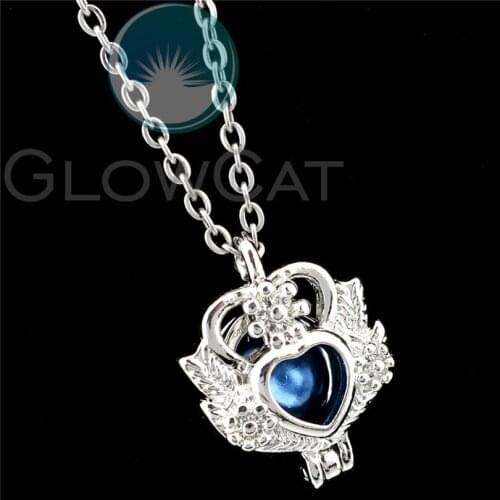 Copper Crown Heart Goddess Beads Cage Pendant Essential Oil Diffuser Pearl Cage Locket Necklace R-K1210