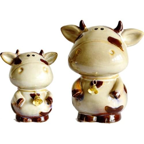 Cute Cartoon Cow Shaped Ceramic Handicraft Living Room Desktop Decoration Crafts Money Box Home Decor Accessories