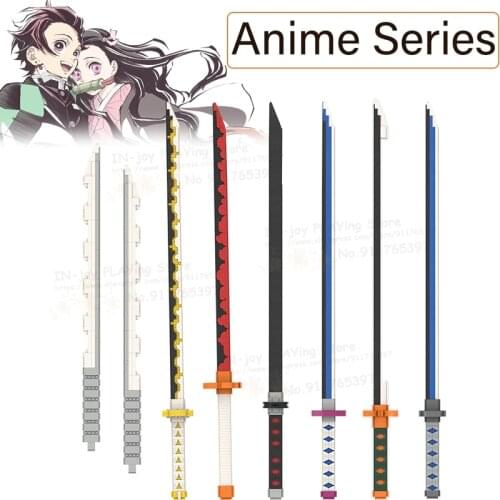 MOC Anime Series Replica Sunwheel Model Knife Demon Slayer Kamado Tanjirou Kimetsu No Yaiba Building Blocks Toy For Children Diy