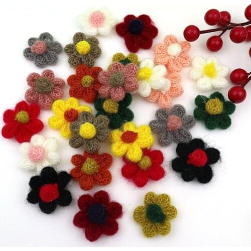 10Pcs Mohair Knitting Wool Flowers Appliques Decor DIY Craft Supplies Hair Accessories Ornaments Pendant Clothes Shoe Hats Patch