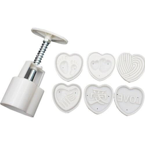 Mooncake Mold Food Grade Plastic Hand Pressure Mold DIY Baking Mold with 6 Stamps
