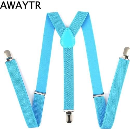 AWAYTR Large Size 3 clips Mens suspenders New Blue/Sly Blue/Navy Color 2.5 cm Ajustable Elastic Strap Y-back Braces for Women
