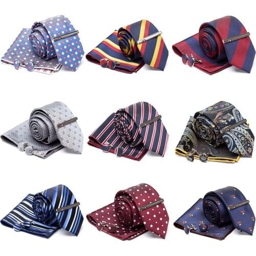 Men Tie Cravat Cufflinks Set Striped Fashion Jacquard Ties for Men Party Man Classic Business Necktie Gift Wedding Accessories