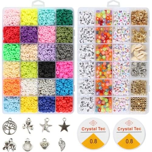 6MM Polymer Clay Chips+ Letter Beads Set Soft Clay Flat Round Beads For DIY Bracelet Necklace Se Accessories Boho Jewelry Making