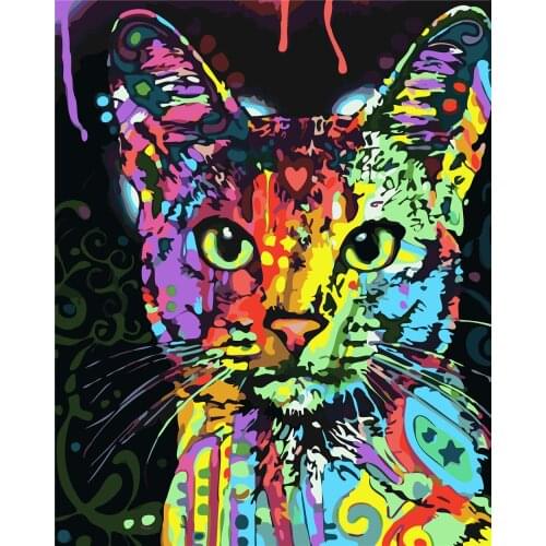 Painted Cat Flower Street Frame Painting By Numbers Canvas Colouring Landscape Handpainted Artwork Diy Gift Wall Home Decor