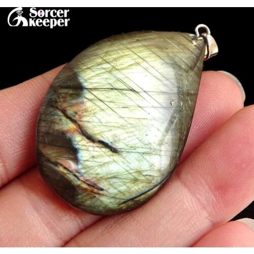 Real Natural Gray Moonstone Raw Gem Stone Ornament Handicraft Rainbow Labradorite DIY Crystal Pendant Necklaces for Gift BF237