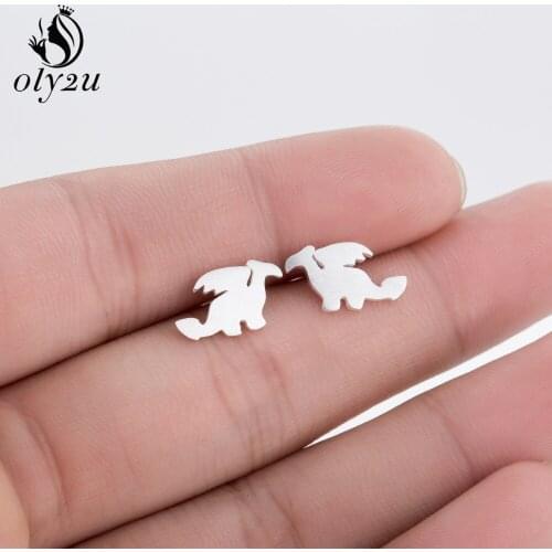 Oly2u New Small Dragon Silhouette with Wings Animal Shaped Stud Earrings for Women Handmade Animal Earring Jewelry Gifts -S077