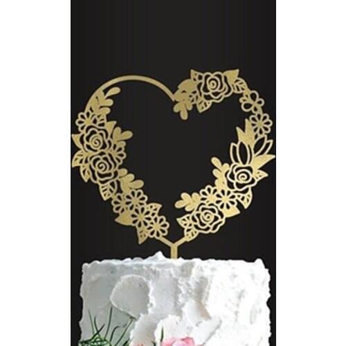 New Flowers Wedding Acrylic Cake Topper Rose Love Heart Cupcake Topper for Wedding Party Cake Decorating Supplies Baby Shower