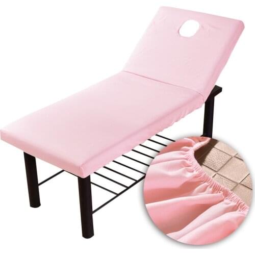 Pure Color Massage Table Bed Fitted Sheet Elastic Full Cover Rubber Band Massage SPA Treatment Bed Cover with Face Breath Hole