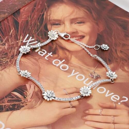 Lomeo 925 Silver original high-quality shiny daisy flower bracelet, exquisite romantic gift for girlfriend, popular European