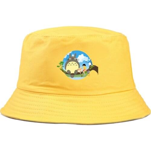 Anime Totoro print Panama Bucket Hat Men Women Summer funny cartoon Bucket Cap bob Hat Hip Hop Fishing Fisherman Hat girl boy