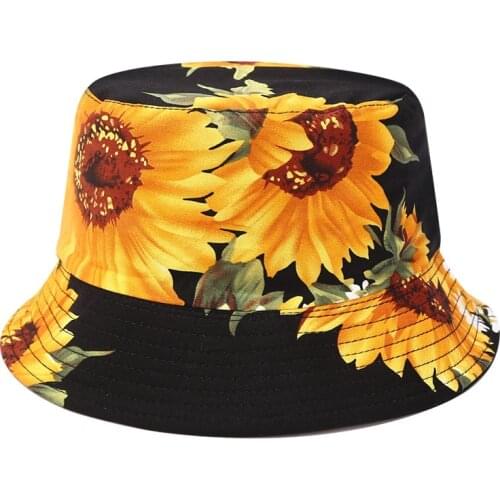 Unisex Sunflower Bucket Hat Fisherman Hat Cotton Reversible Sun Caps Outdoor Travel Panama Chapeau Femme