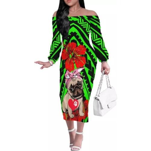 HYCOOL Fashion Sexy Red Good Quality Party Off Shoulder Dresses Women Polynesian Fall Best Selling Girls Party Long Sleeve Dress