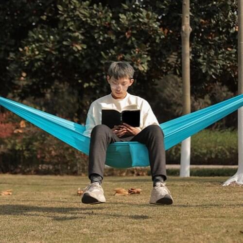 Camping Hanging Hammock Swing Healthy Wear-resistant Nylon Anti-rollover Single Hammock with Strapping Belt Camping Equipment