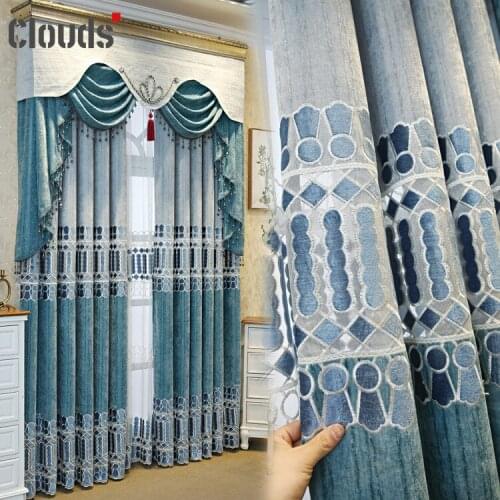 Luxury Modern Water-soluble Simple European-style Cashmere Embroidery Customization Curtains for Living Dining Room Bedroom