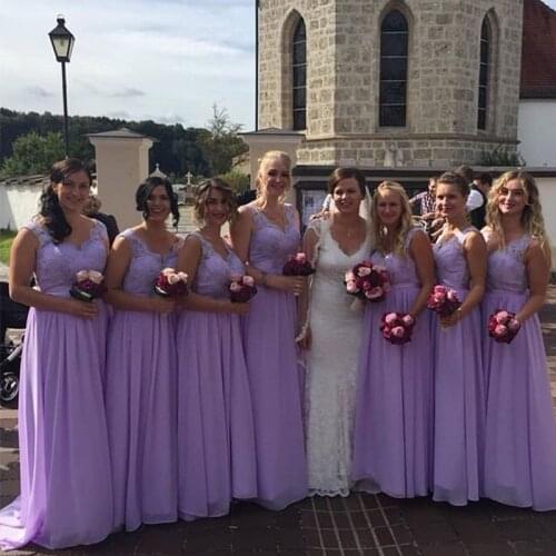 Lamiabridal Chiffon Lavender Bridesmaid Dresses V-Neck Floor Length Country Wedding Formal Party Dresses Maid Of Honor Gowns