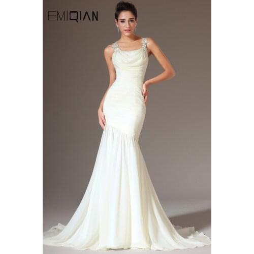 Freeshipping New Mermaid Evening Dress Scoop Neckline Court Train Chiffon Evening Gowns