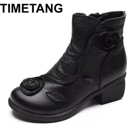 TIMETANG hot2021 NEW Autumn Winter Women Boots Side Zipper Thick Heel Boots Shoes Woman