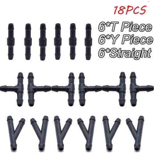 18Pcs Universal Wiper Joint Washer Joiner Pipe Tube Hose Connector T Y Straight 3 Way Air Fuel Water Wiper Washer Nozzle Hose