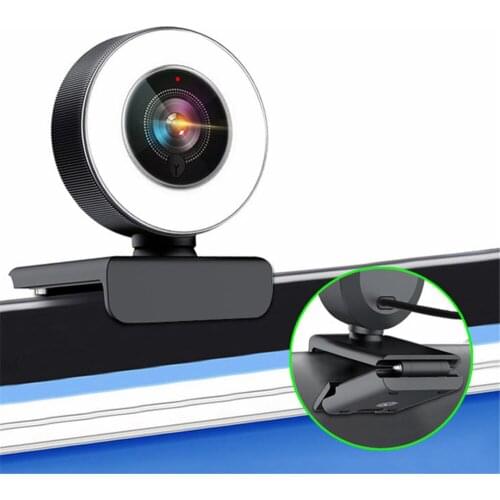 Webcam 1080p Built-in Ring Light 3-Gear Light Conference Video Autofocus Computer HD Camera With Noise-cancelling Microphones
