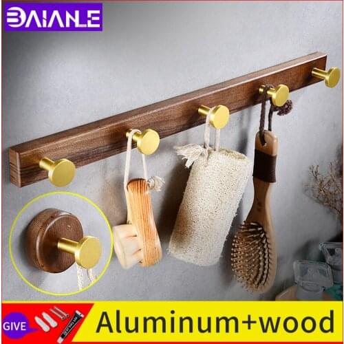 Walnut Clothes hook Wall Drawing Room coat Hanger Hook brushed gold Bathroom towel Hook Hallway Umbrella Key Holder Row Hook