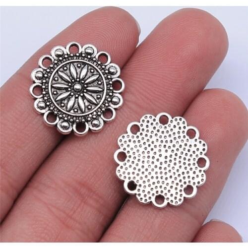 WYSIWYG 10pcs 19x19mm Antique Silver Color Hollow Flower Pattern Charms Pendant For Jewelry Making DIY Jewelry Findings