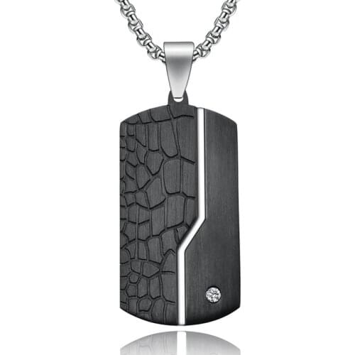 Yoiumit Creative Mens Stainless Steel Two-Color Interlight Sand Pendant Vintage Cracked Titanium Steel Necklace
