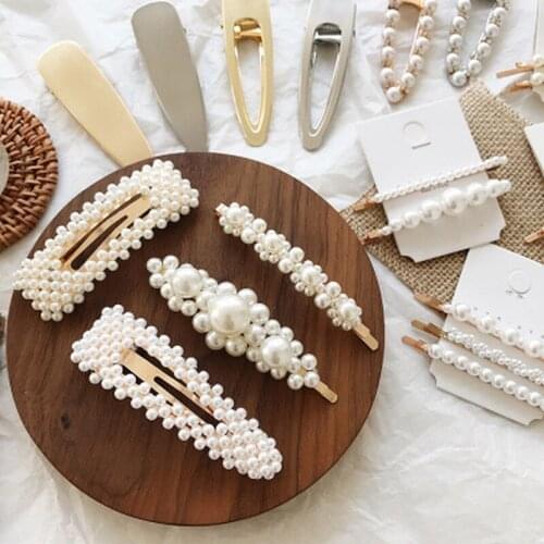 Hair Clips Fashion Pearl crystal Hair Clip Elegant Design Barrette Stick alloy Hairpin Hair Styling Accessories for Women