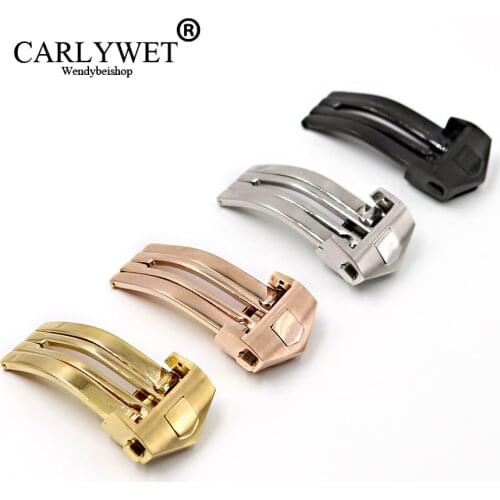 CARLYWET 18mm Silver Color Stainless Steel Watch Band Buckle Deployment Clasp For TAG HEUER Less 2mm Rubber Leather Strap Belt